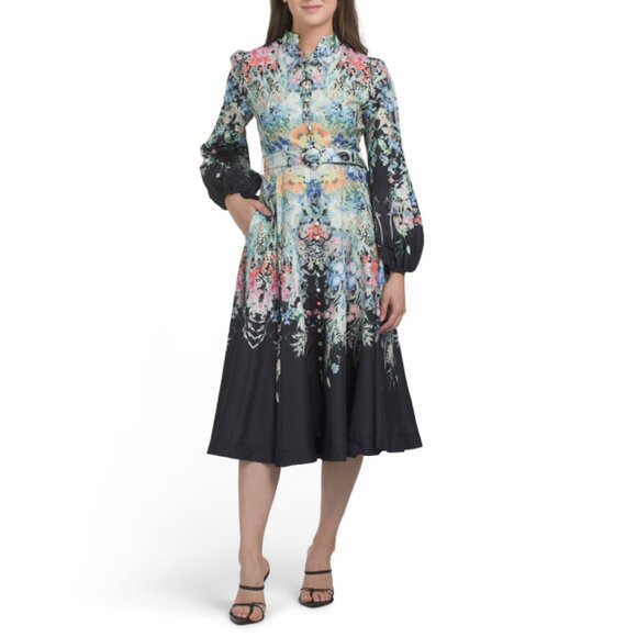 NANCY YANG Black Floral Midi Dress - Picture 1 of 2